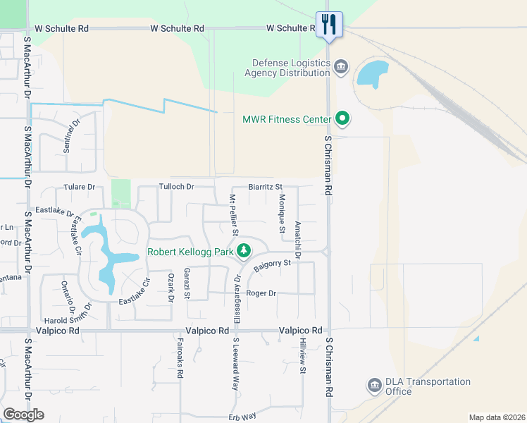 map of restaurants, bars, coffee shops, grocery stores, and more near 1455 Montauban Court in Tracy