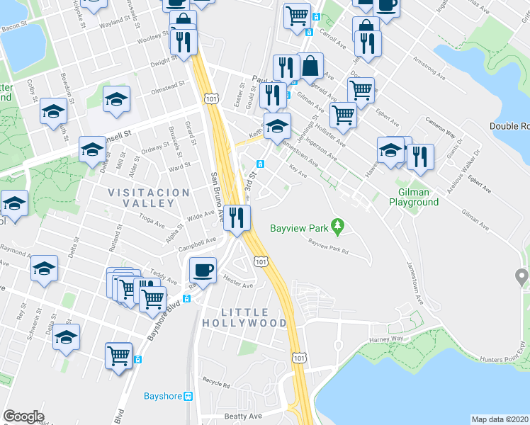 map of restaurants, bars, coffee shops, grocery stores, and more near 716 Le Conte Avenue in San Francisco
