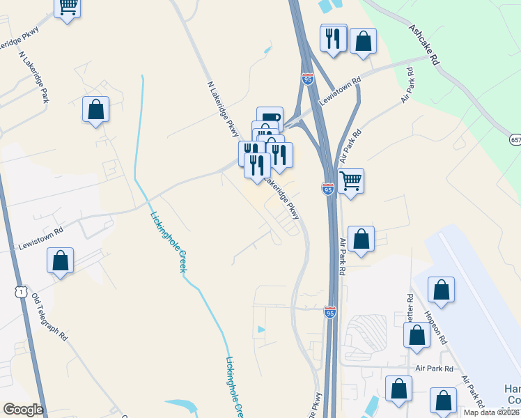 map of restaurants, bars, coffee shops, grocery stores, and more near 11309 Winding Brook Terrace Drive in Ashland