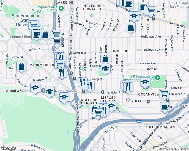 map of restaurants, bars, coffee shops, grocery stores, and more near in San Francisco