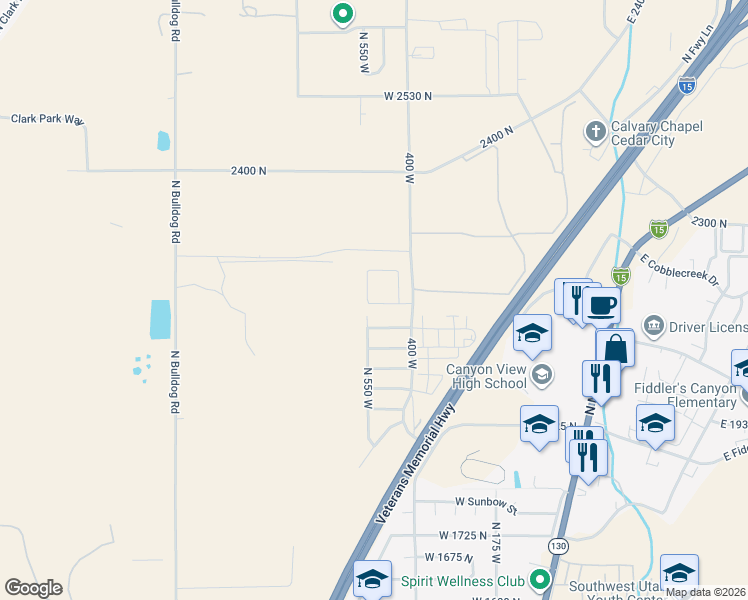 map of restaurants, bars, coffee shops, grocery stores, and more near 514 West 2100 North in Cedar City