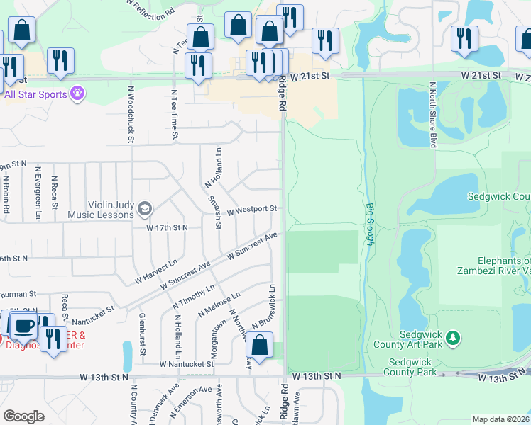 map of restaurants, bars, coffee shops, grocery stores, and more near in Sedgwick County