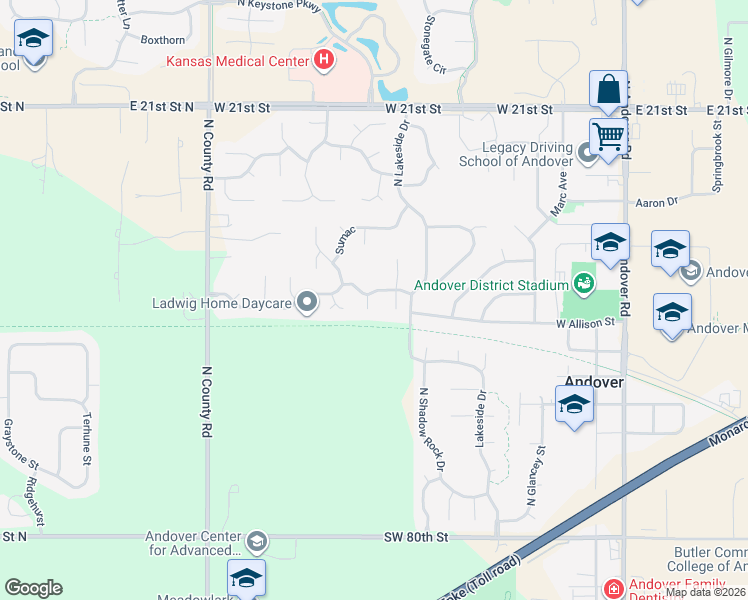 map of restaurants, bars, coffee shops, grocery stores, and more near 1708 North Peartree Court in Andover