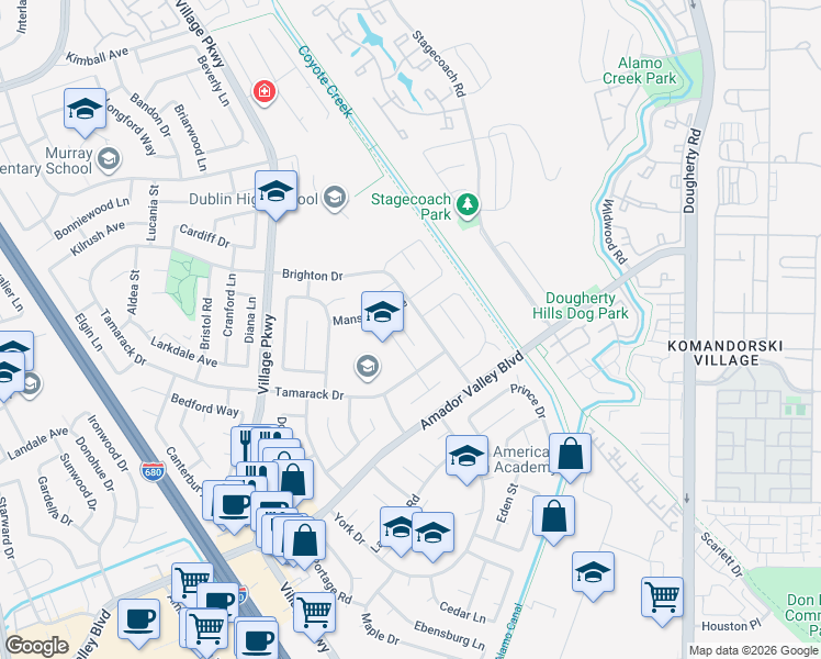map of restaurants, bars, coffee shops, grocery stores, and more near 7421 Brookdale Court in Dublin
