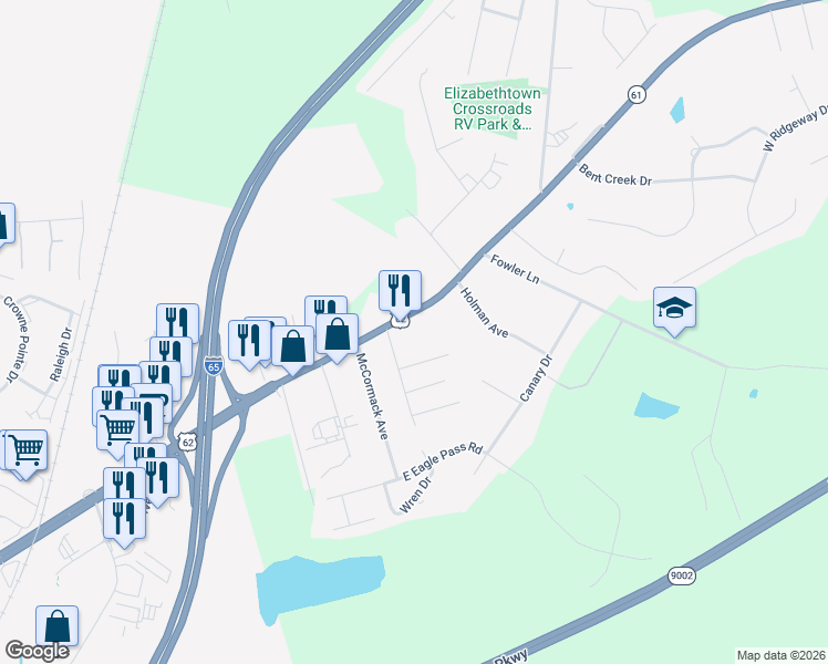 map of restaurants, bars, coffee shops, grocery stores, and more near 2640-2730 Bardstown Road in Elizabethtown