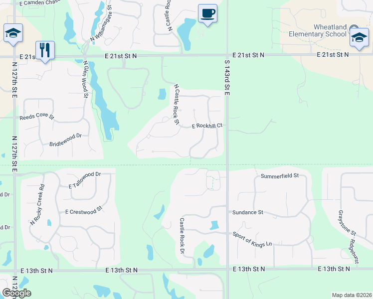 map of restaurants, bars, coffee shops, grocery stores, and more near 1805 North Wooddale Street in Wichita
