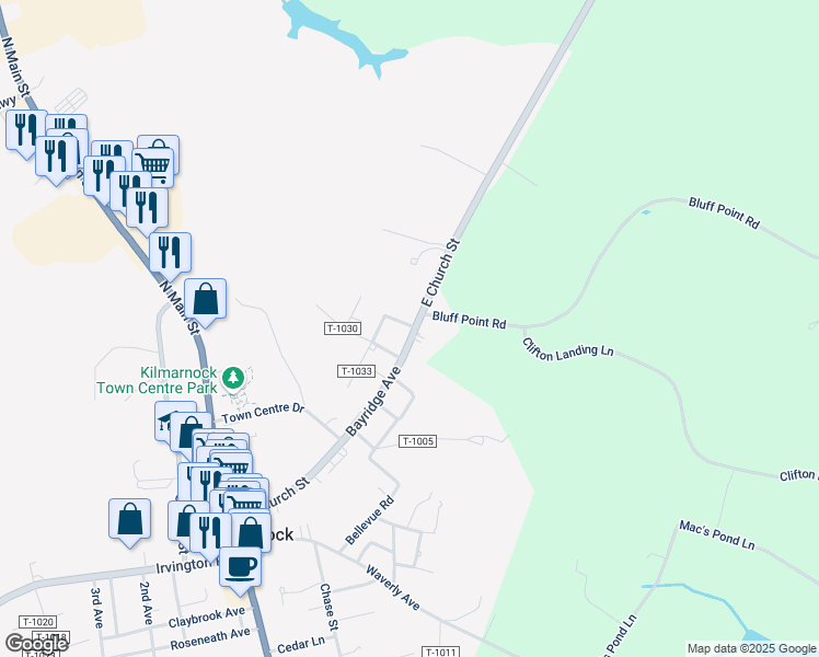 map of restaurants, bars, coffee shops, grocery stores, and more near 427 East Church Street in Kilmarnock