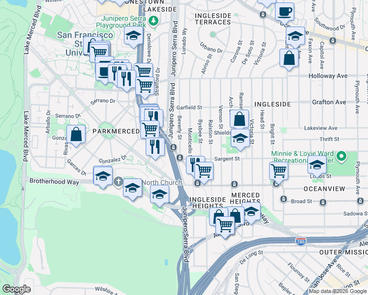 map of restaurants, bars, coffee shops, grocery stores, and more near in San Francisco