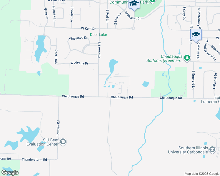 map of restaurants, bars, coffee shops, grocery stores, and more near Prairie Place in Carbondale