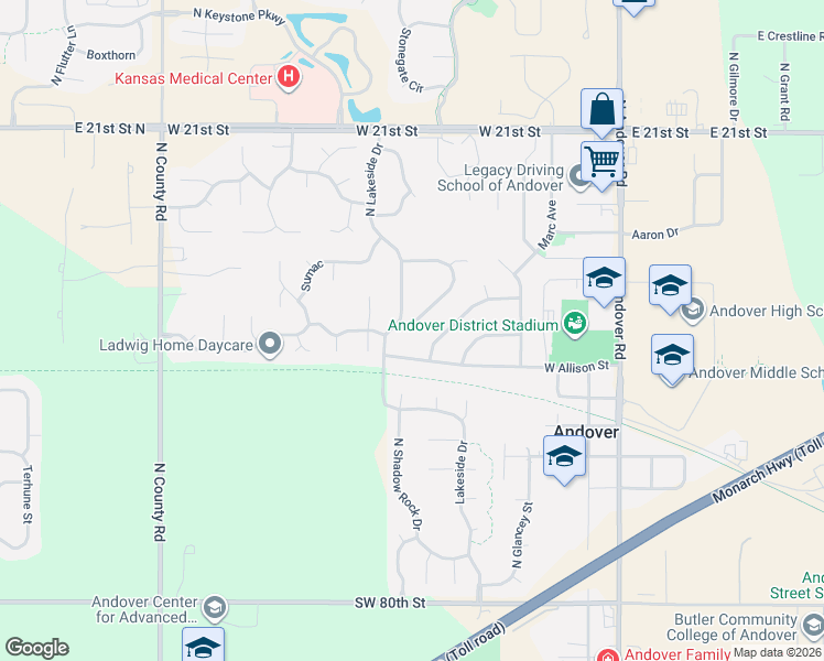 map of restaurants, bars, coffee shops, grocery stores, and more near 1737 North Columbine Street in Andover