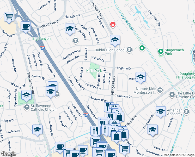 map of restaurants, bars, coffee shops, grocery stores, and more near 2 Dublin Boulevard in Dublin