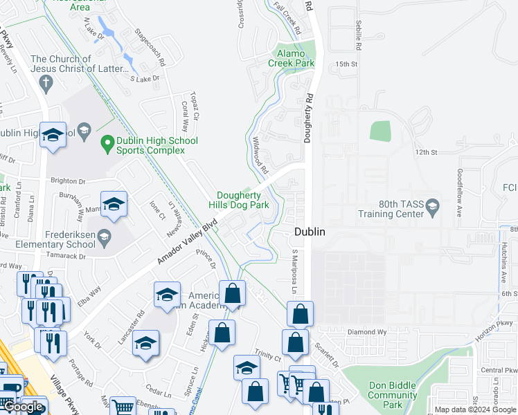map of restaurants, bars, coffee shops, grocery stores, and more near 7054 Dublin Meadows Street in Dublin