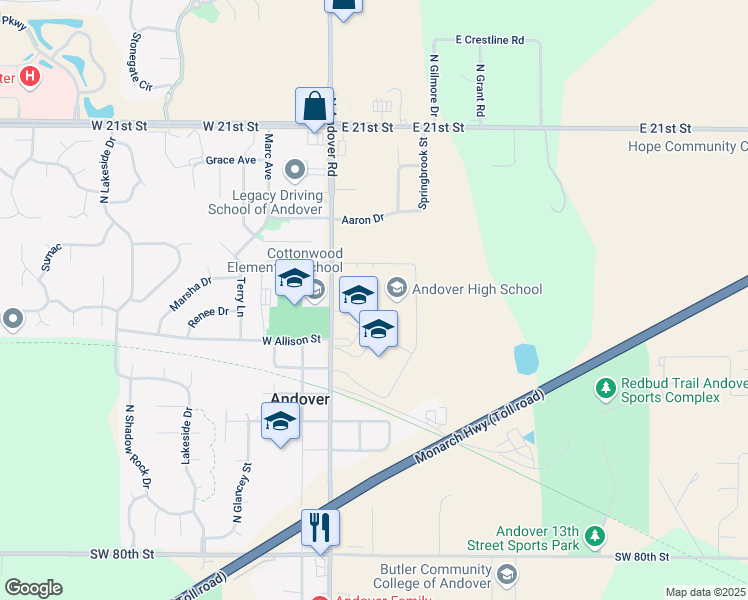 map of restaurants, bars, coffee shops, grocery stores, and more near Southwest 160th Street in Rose Hill