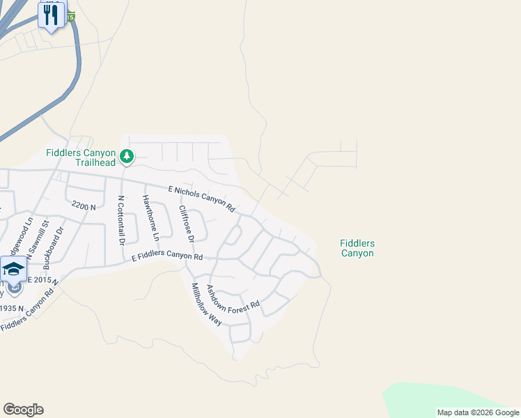 map of restaurants, bars, coffee shops, grocery stores, and more near 2204 1100 East in Cedar City