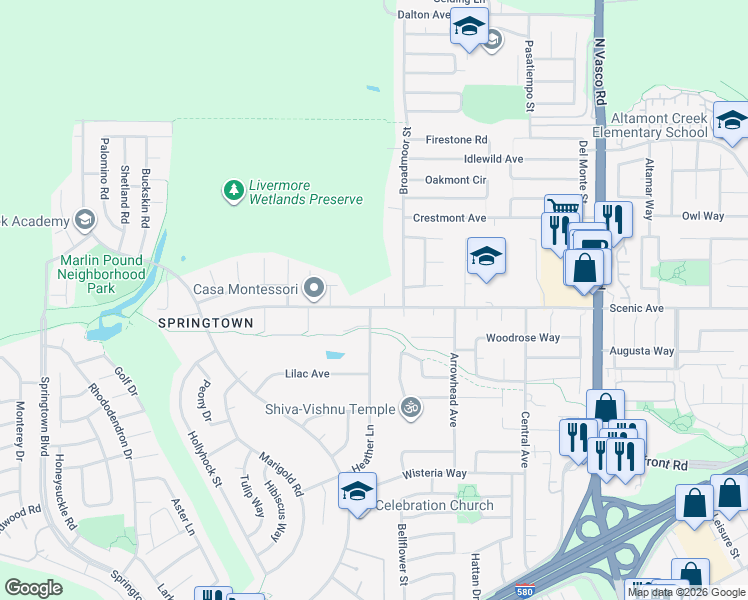 map of restaurants, bars, coffee shops, grocery stores, and more near 5252 Scenic Avenue in Livermore