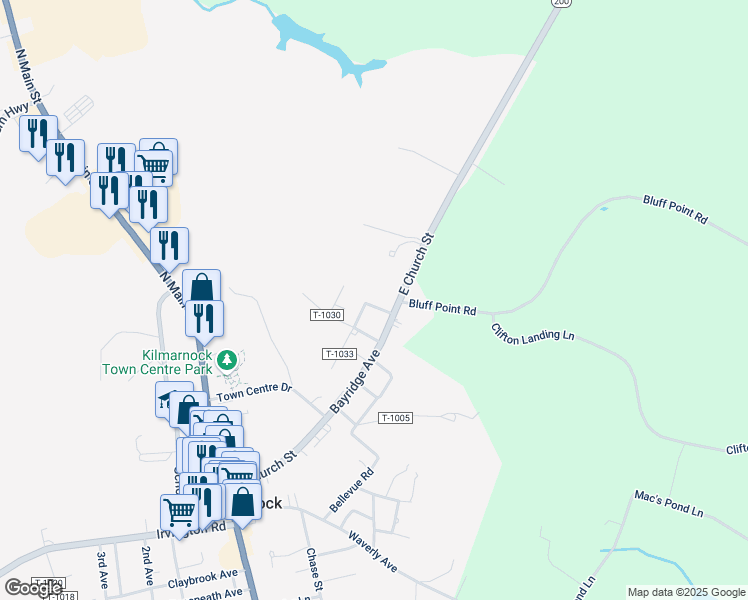map of restaurants, bars, coffee shops, grocery stores, and more near 427 East Church Street in Kilmarnock