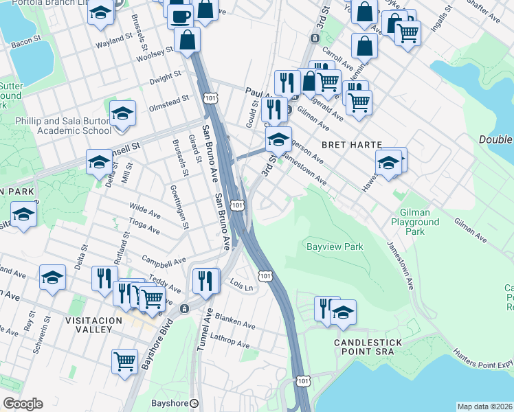 map of restaurants, bars, coffee shops, grocery stores, and more near 29 Jennings Court in San Francisco