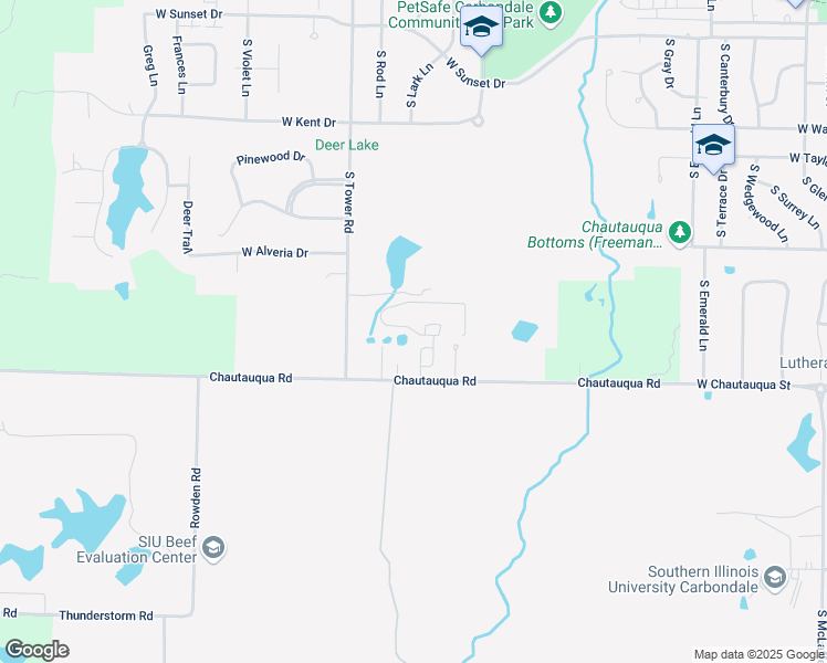 map of restaurants, bars, coffee shops, grocery stores, and more near Prairie Place in Carbondale