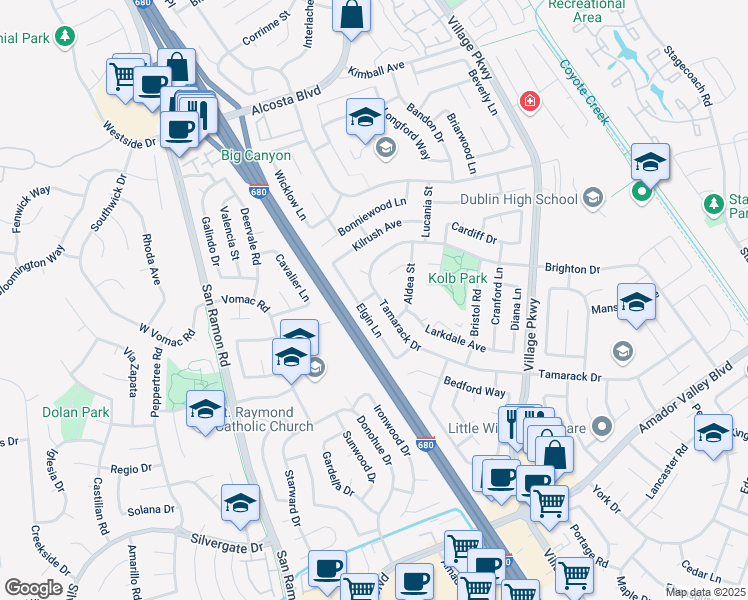 map of restaurants, bars, coffee shops, grocery stores, and more near 8190 Tamarack Drive in Dublin