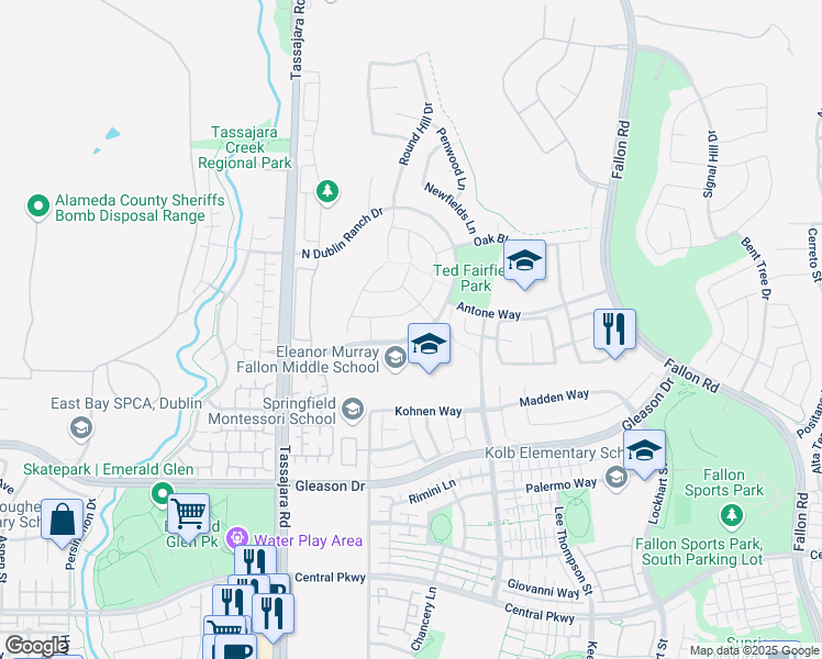 map of restaurants, bars, coffee shops, grocery stores, and more near 5366 South Dublin Ranch Drive in Dublin