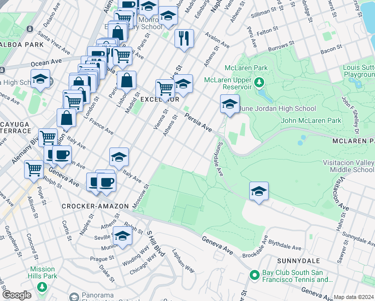map of restaurants, bars, coffee shops, grocery stores, and more near in San Francisco