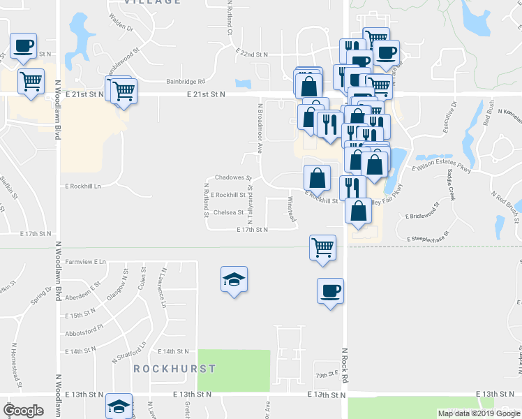 map of restaurants, bars, coffee shops, grocery stores, and more near 1834 North Doreen Street in Wichita