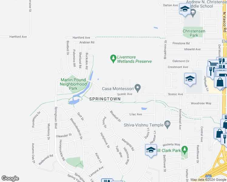 map of restaurants, bars, coffee shops, grocery stores, and more near 4807 Capriconus Avenue in Livermore
