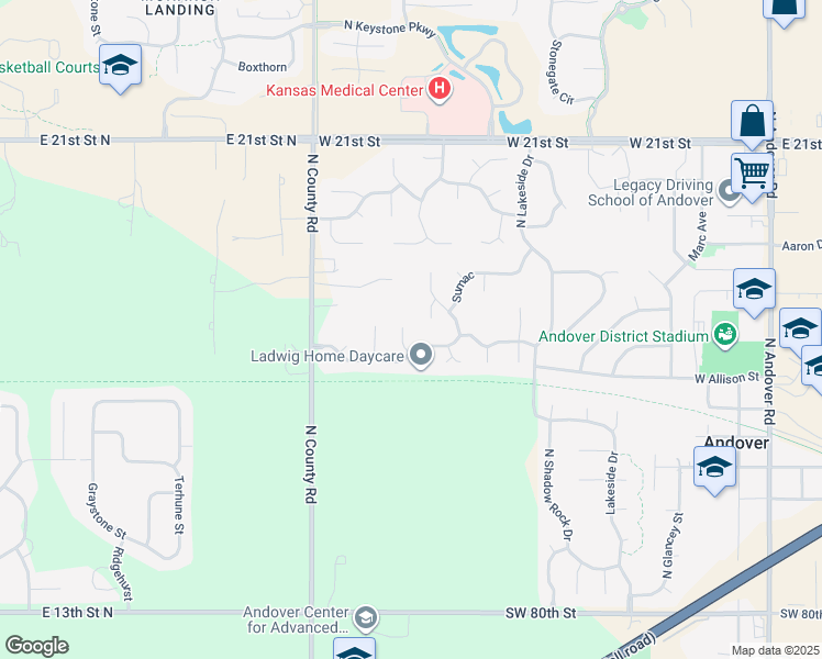 map of restaurants, bars, coffee shops, grocery stores, and more near 1742 North Riverbirch Court in Andover