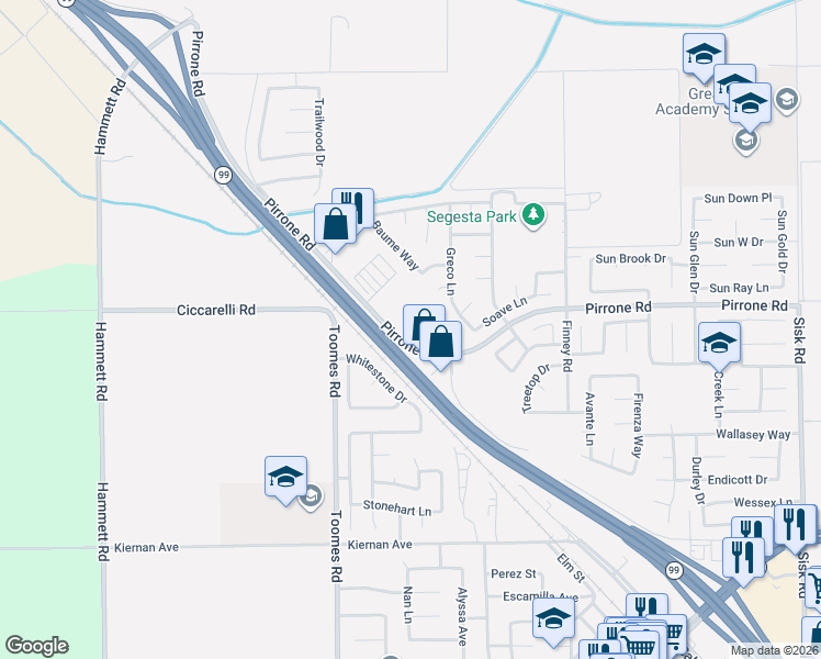 map of restaurants, bars, coffee shops, grocery stores, and more near 5380 Pirrone Road in Salida