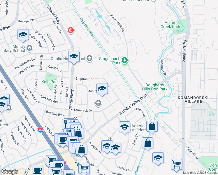 map of restaurants, bars, coffee shops, grocery stores, and more near 6914 Mansfield Avenue in Dublin
