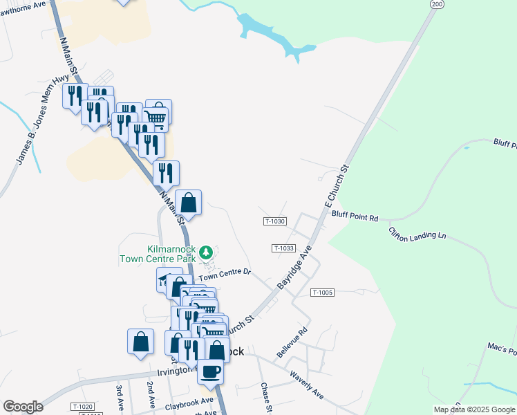 map of restaurants, bars, coffee shops, grocery stores, and more near 20 Venable Drive in Kilmarnock