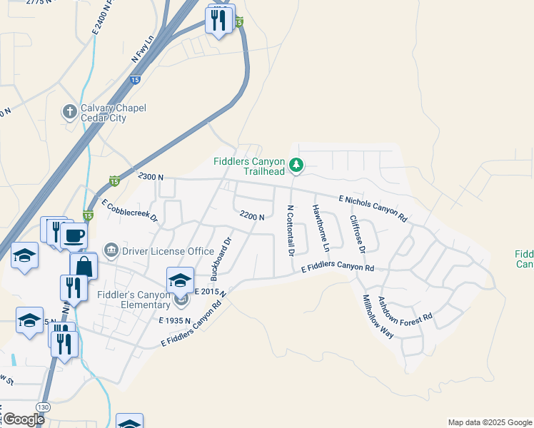 map of restaurants, bars, coffee shops, grocery stores, and more near 765 2200 North in Cedar City