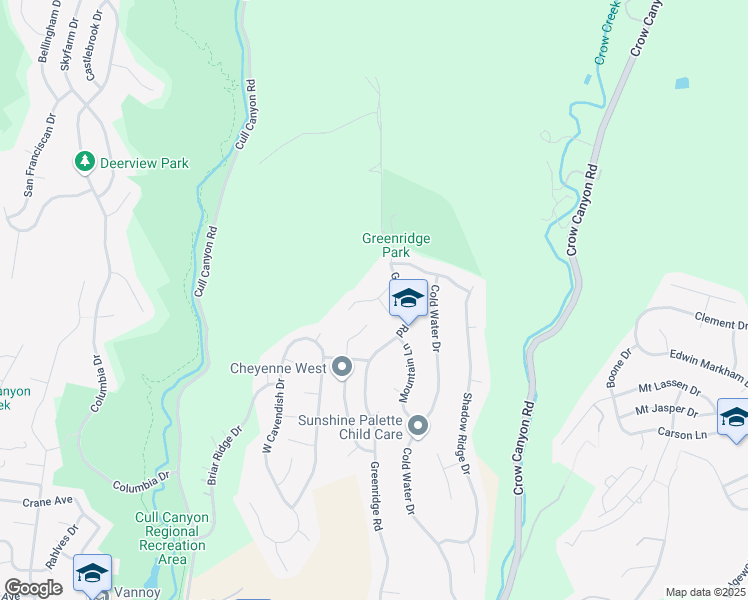 map of restaurants, bars, coffee shops, grocery stores, and more near Greenridge Court in Castro Valley