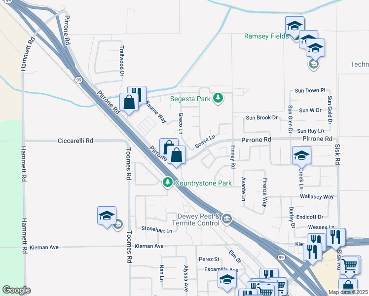 map of restaurants, bars, coffee shops, grocery stores, and more near 5417 Greco Lane in Salida