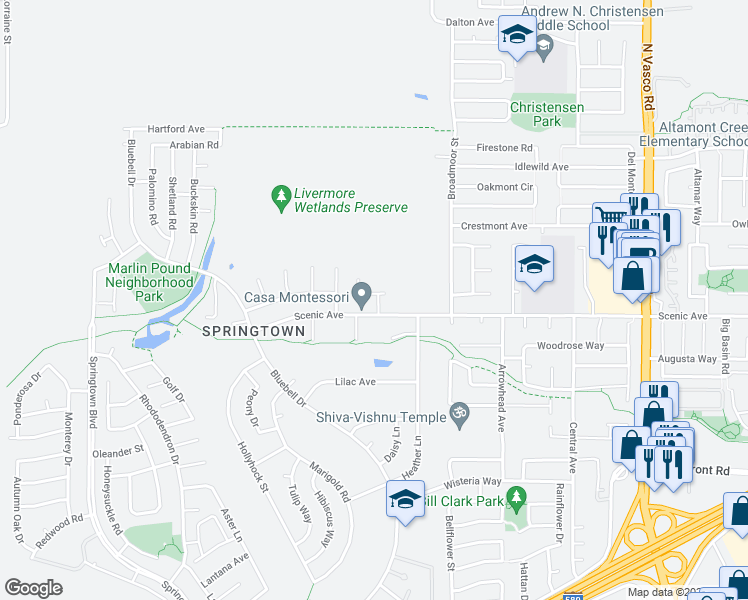 map of restaurants, bars, coffee shops, grocery stores, and more near 1762 Centaurus Street in Livermore