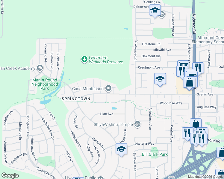 map of restaurants, bars, coffee shops, grocery stores, and more near 1762 Centaurus Street in Livermore