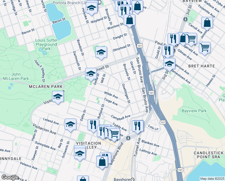 map of restaurants, bars, coffee shops, grocery stores, and more near in San Francisco