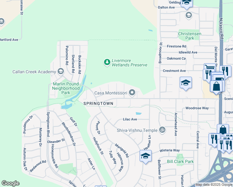 map of restaurants, bars, coffee shops, grocery stores, and more near 4949 Capriconus Avenue in Livermore