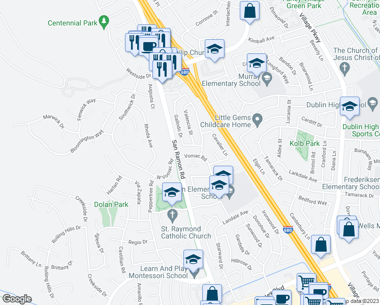 map of restaurants, bars, coffee shops, grocery stores, and more near 8337 Vomac Road in Dublin