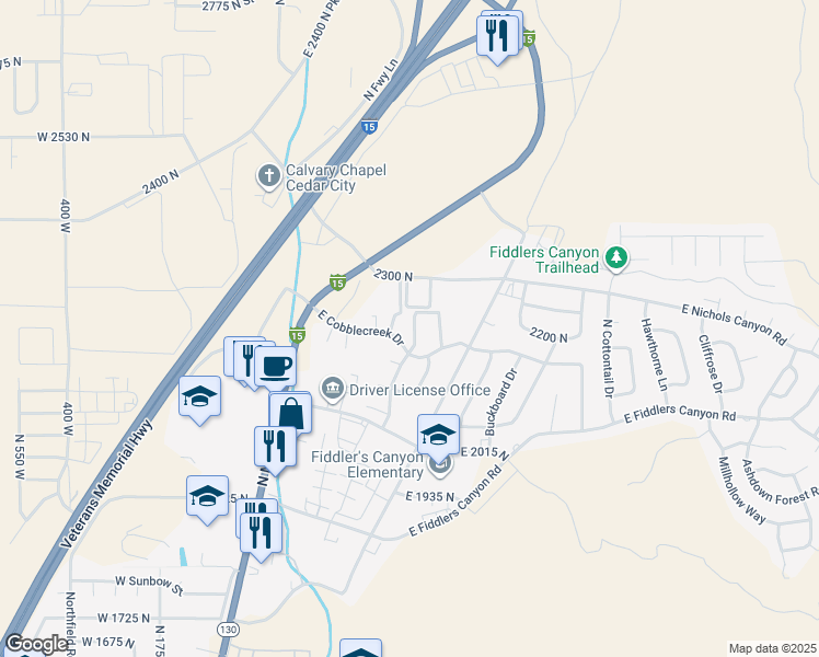 map of restaurants, bars, coffee shops, grocery stores, and more near 2219 N Chandler Dr in Cedar City