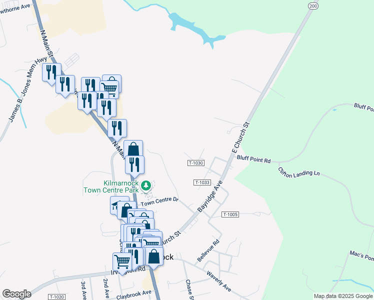 map of restaurants, bars, coffee shops, grocery stores, and more near 86 Venable Drive in Kilmarnock