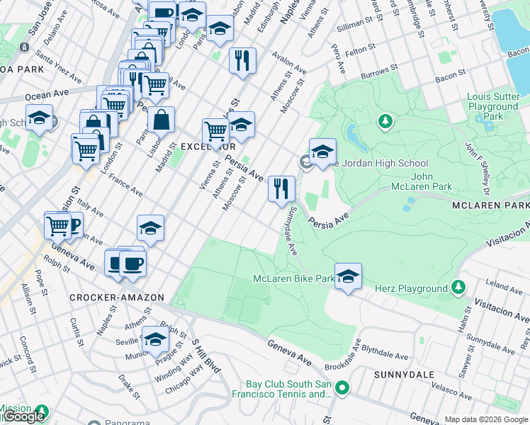 map of restaurants, bars, coffee shops, grocery stores, and more near in San Francisco