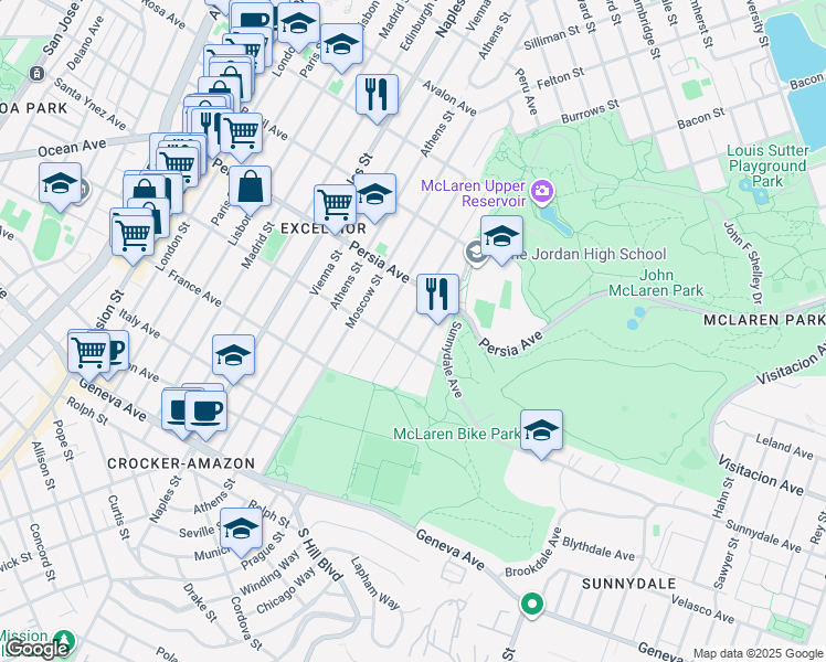 map of restaurants, bars, coffee shops, grocery stores, and more near in San Francisco