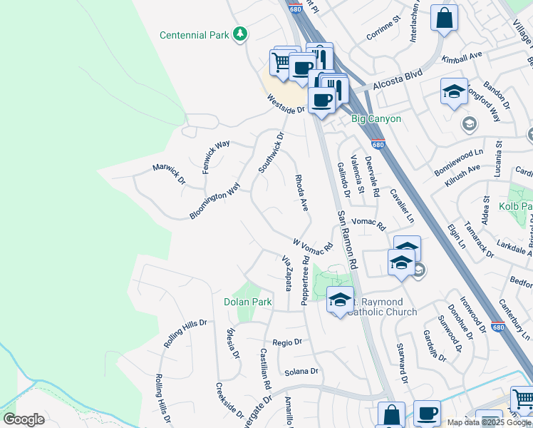 map of restaurants, bars, coffee shops, grocery stores, and more near 11878 West Vomac Road in Dublin