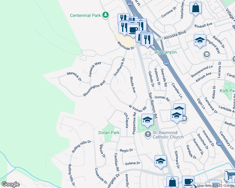 map of restaurants, bars, coffee shops, grocery stores, and more near 11878 West Vomac Road in Dublin