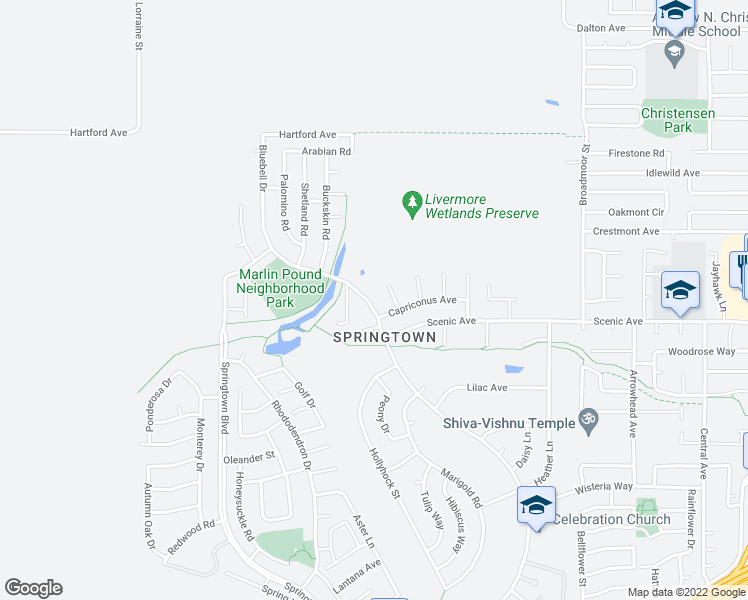 map of restaurants, bars, coffee shops, grocery stores, and more near 1915 Bluebell Drive in Livermore