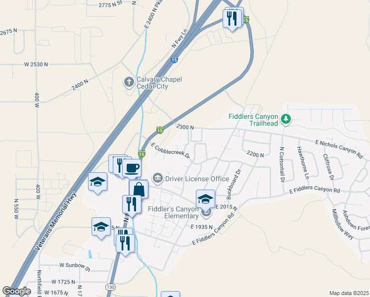 map of restaurants, bars, coffee shops, grocery stores, and more near 2219 North Chandler Drive in Cedar City