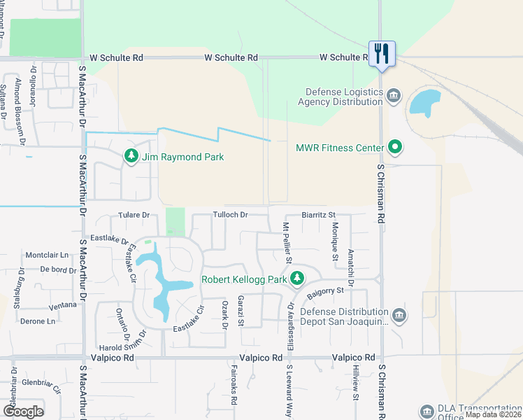 map of restaurants, bars, coffee shops, grocery stores, and more near 1801 Lynn W Riffle Street in Tracy