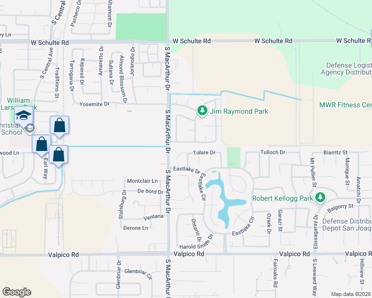 map of restaurants, bars, coffee shops, grocery stores, and more near 1802 Placid Drive in Tracy
