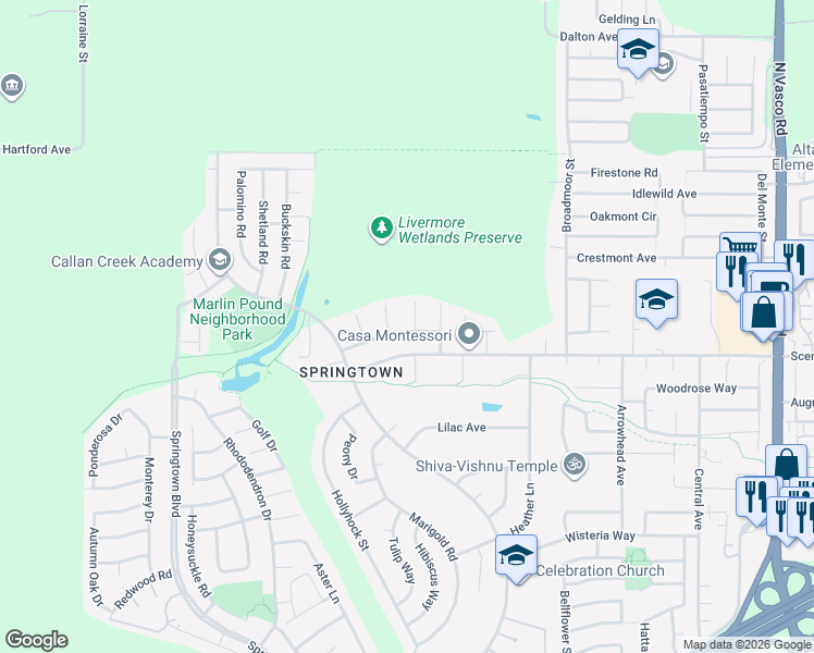 map of restaurants, bars, coffee shops, grocery stores, and more near 4949 Capriconus Avenue in Livermore